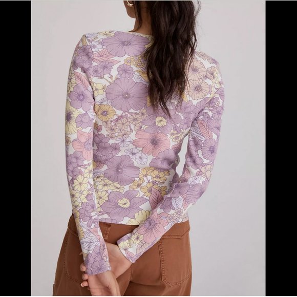 Anthropologie Floral Long Sleeve Tee - Purple and Yellow - Picture 2 of 4